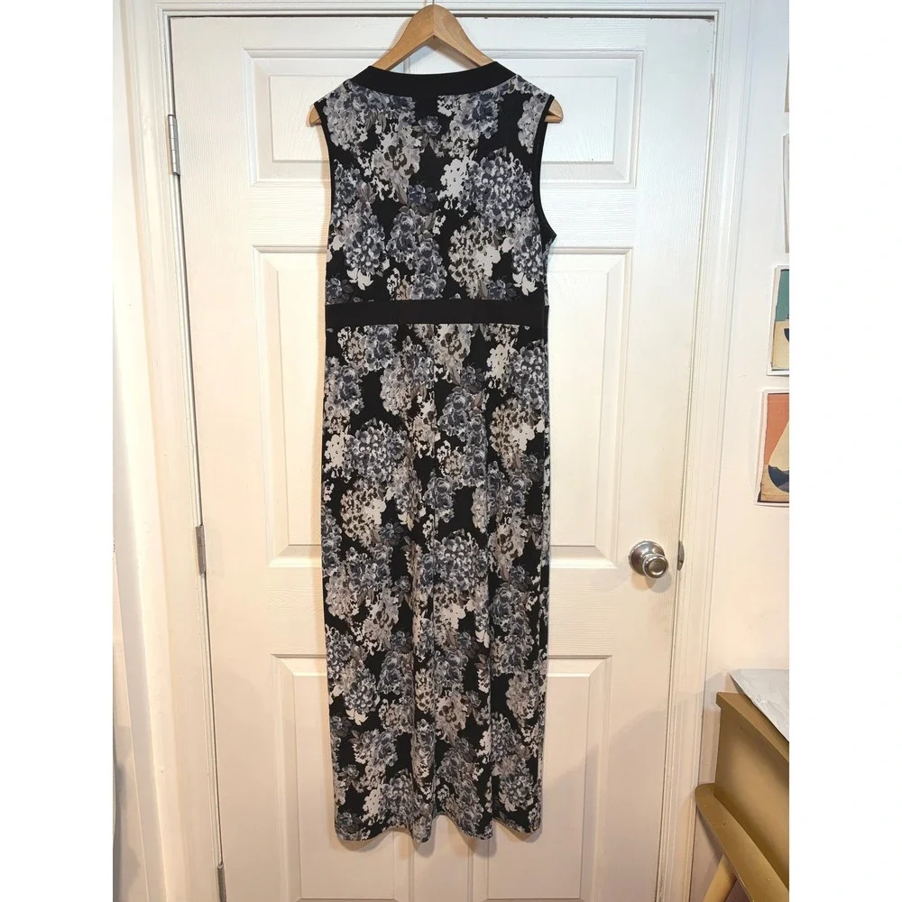 Madmazelle‎ Y2K Black White Floral Sleeveless Stretch Maxi Dress XL Garden Long